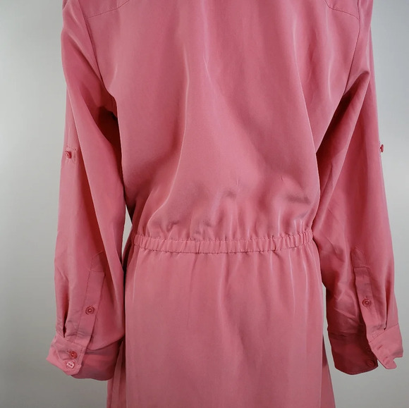 Soft Surroundings Peach/Coral Front Button Up Shirt Dress Roll Tab Sleeves Sz M. - Picture 11 of 14